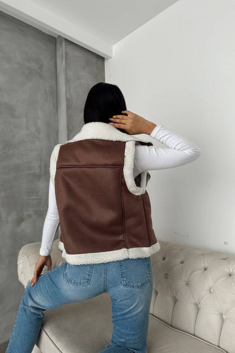 TanSuede Fur Collar Vest