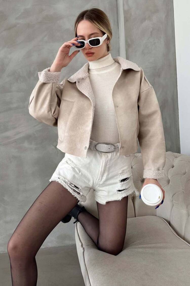 Taş F 1577 Nubuck Collar Coat - Topshow - Globality Store - Women Clothes Wholesale Turkey