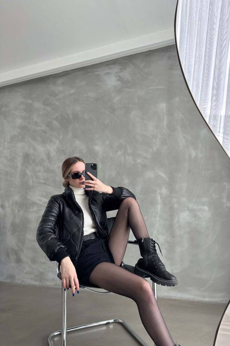 F1192 Zippered Leather Coat