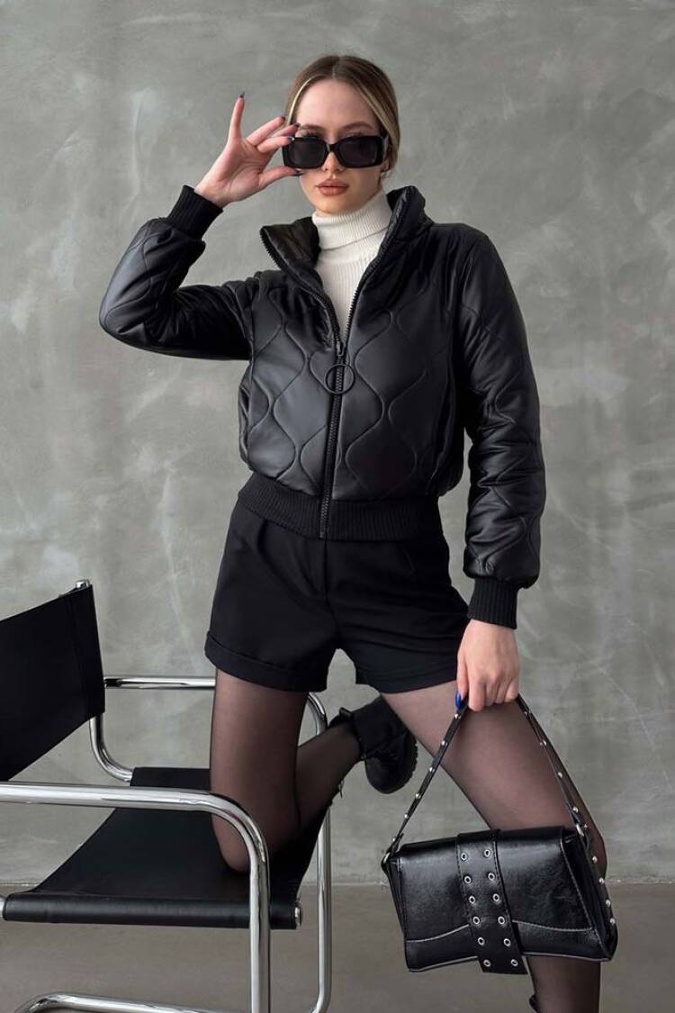 F1192 Zippered Leather Coat