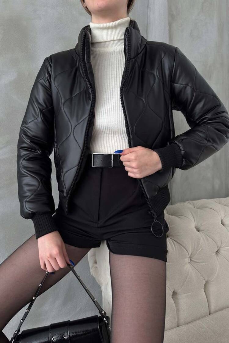 F1192 Zippered Leather Coat