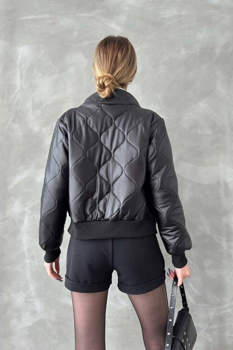 F1192 Zippered Leather Coat