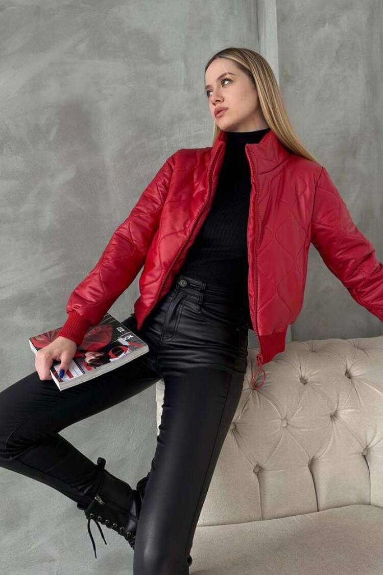 F1192 Zippered Leather Coat - Topshow - Globality Store - Women Clothes Wholesale Turkey