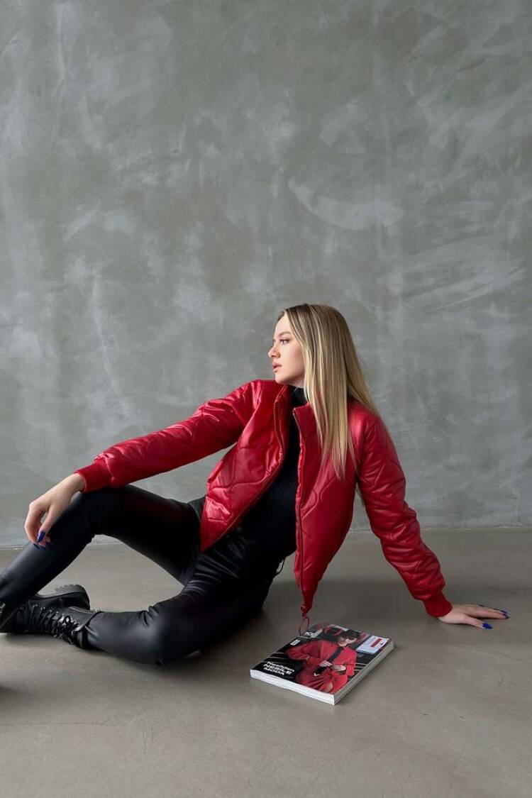 F1192 Zippered Leather Coat