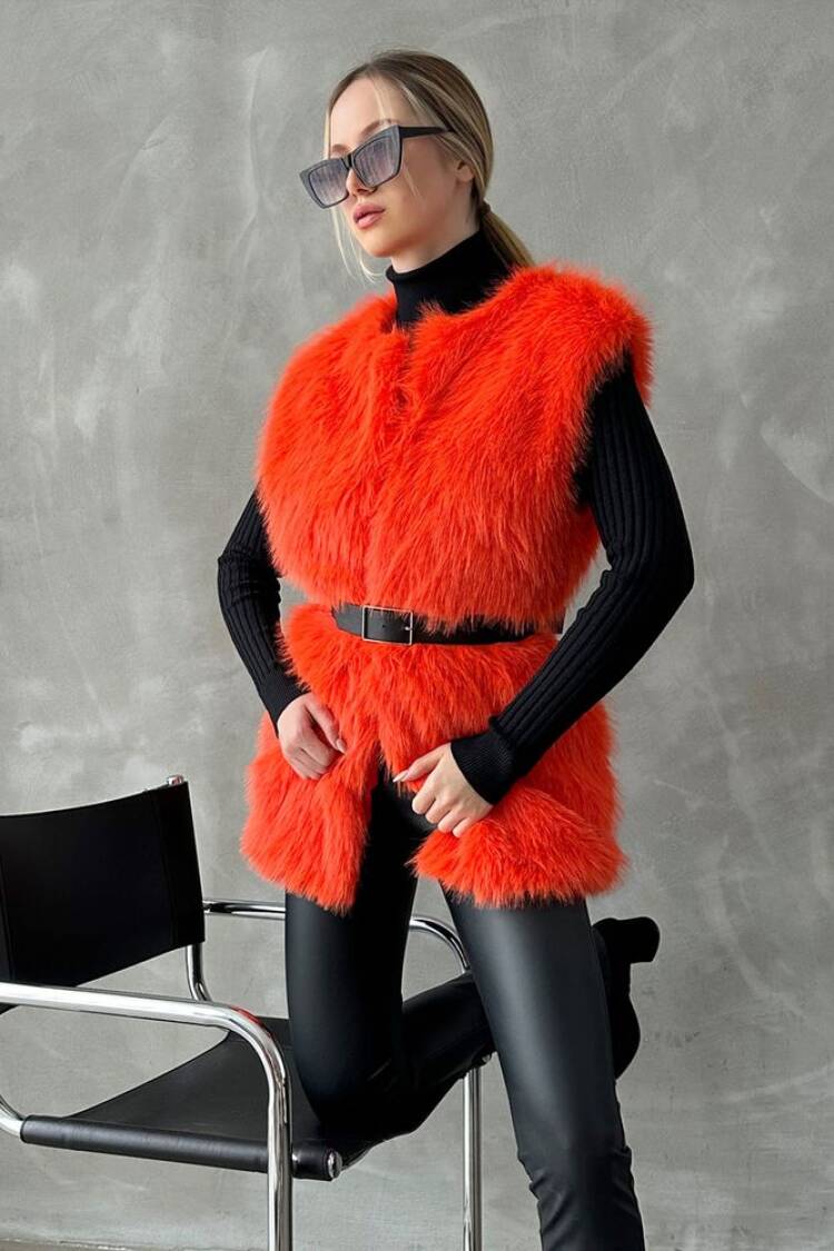 Oranj F 1567 Feather Vest - Topshow - Globality Store - Women Clothes Wholesale Turkey