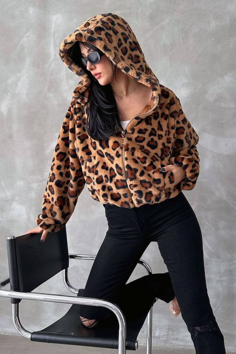 Leopard Patterned Coat - Topshow - Globality Store - Women Clothes Wholesale Turkey