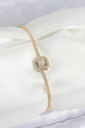 Brass Zircon Stone Square Pattern Gold Color Women's Bracelet - Brand: Ebijuteri - Women & Kids, Baby Clothes Wholesale - Globality Store