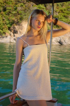 Beige Slip Dress With Square Neck And Cap Sleeves - Brand: Juste - Women & Kids, Baby Clothes Wholesale - Globality Store