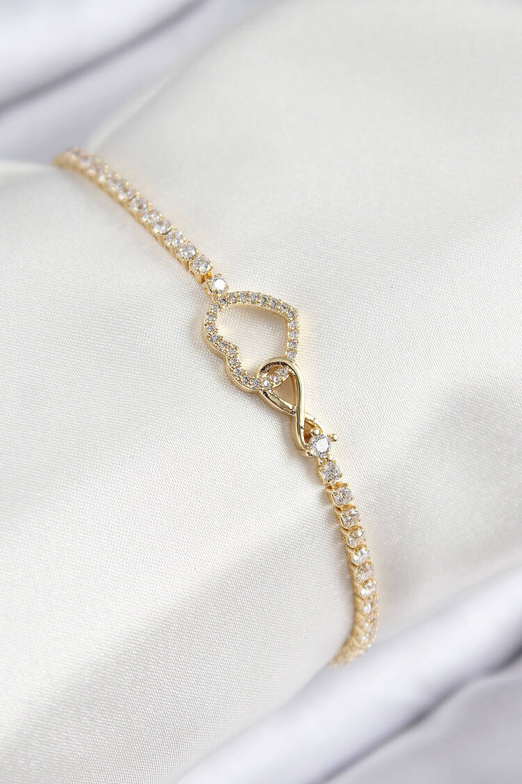 Brass Zircon Stone Infinity Heart Model Gold Color Women's Bracelet - Brand: Ebijuteri - Women & Kids, Baby Clothes Wholesale - Globality Store