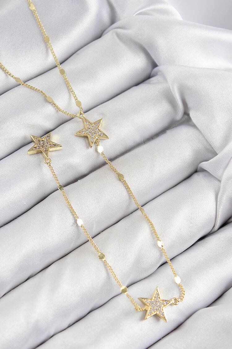 Brass Zircon Stone Star Pattern Gold Color Y Necklace - Brand: Ebijuteri - Women & Kids, Baby Clothes Wholesale - Globality Store