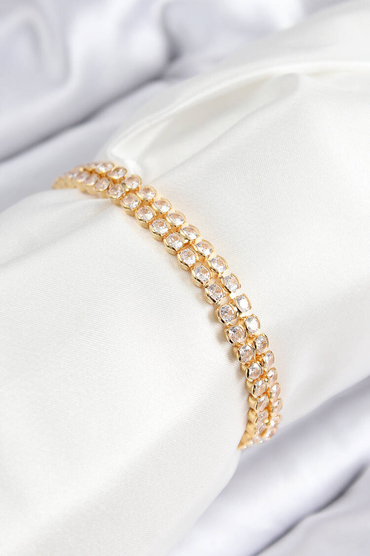 Double Row Model Gold Color Elevator Women Bracelet With Brass Zircon Stone - Brand: Ebijuteri - Women & Kids, Baby Clothes Wholesale - Globality Store