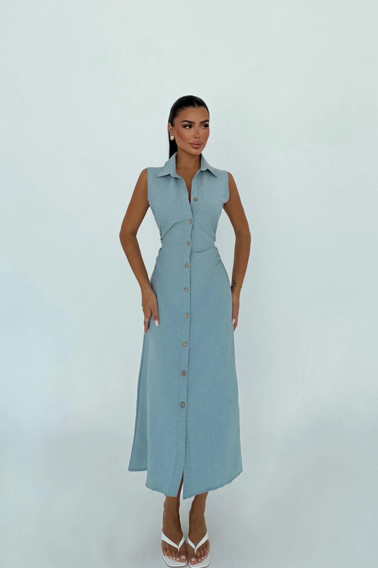Sleeveless Maxi Shirt Dress With Notched Neck - Brand: EYYO ATELIER - Women & Kids, Baby Clothes Wholesale - Globality Store