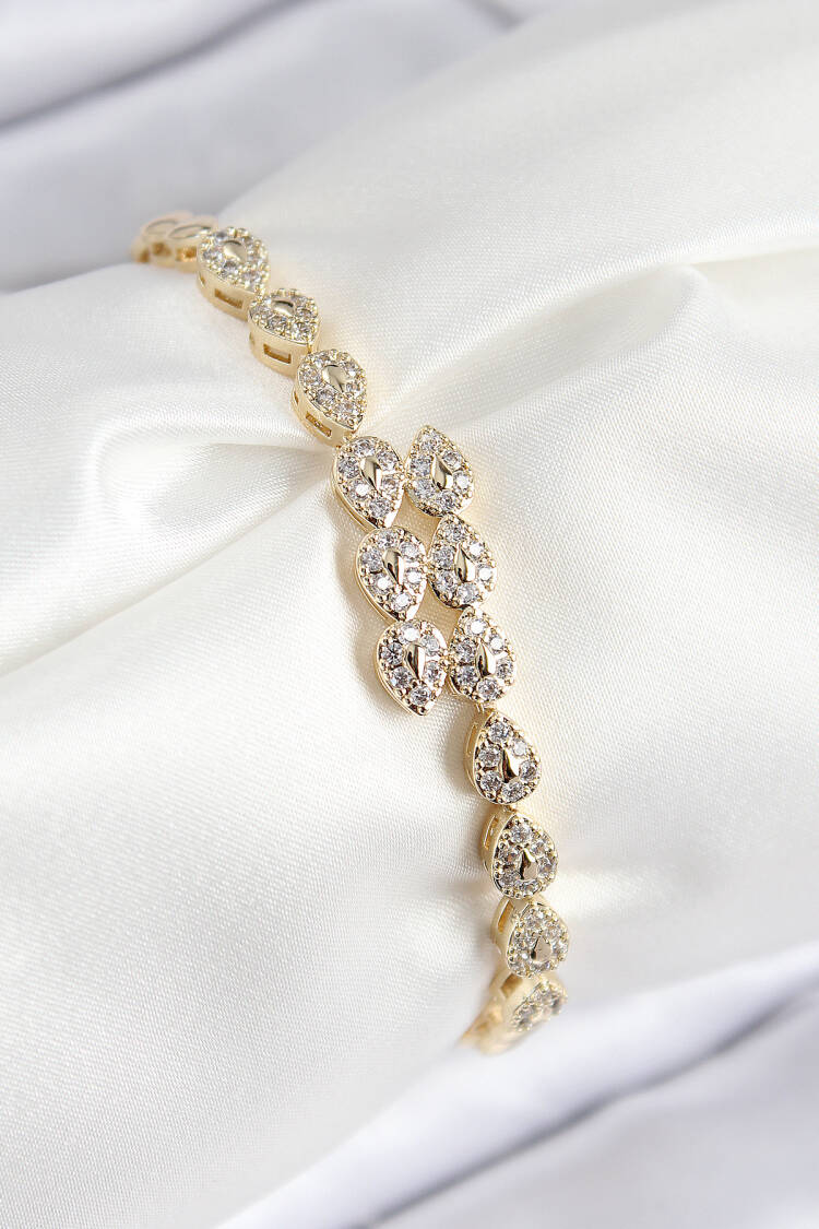 Vip Brass Zircon Stone Inline Drop Pattern Gold Color Women's Bracelet - Brand: Ebijuteri - Women & Kids, Baby Clothes Wholesale - Globality Store