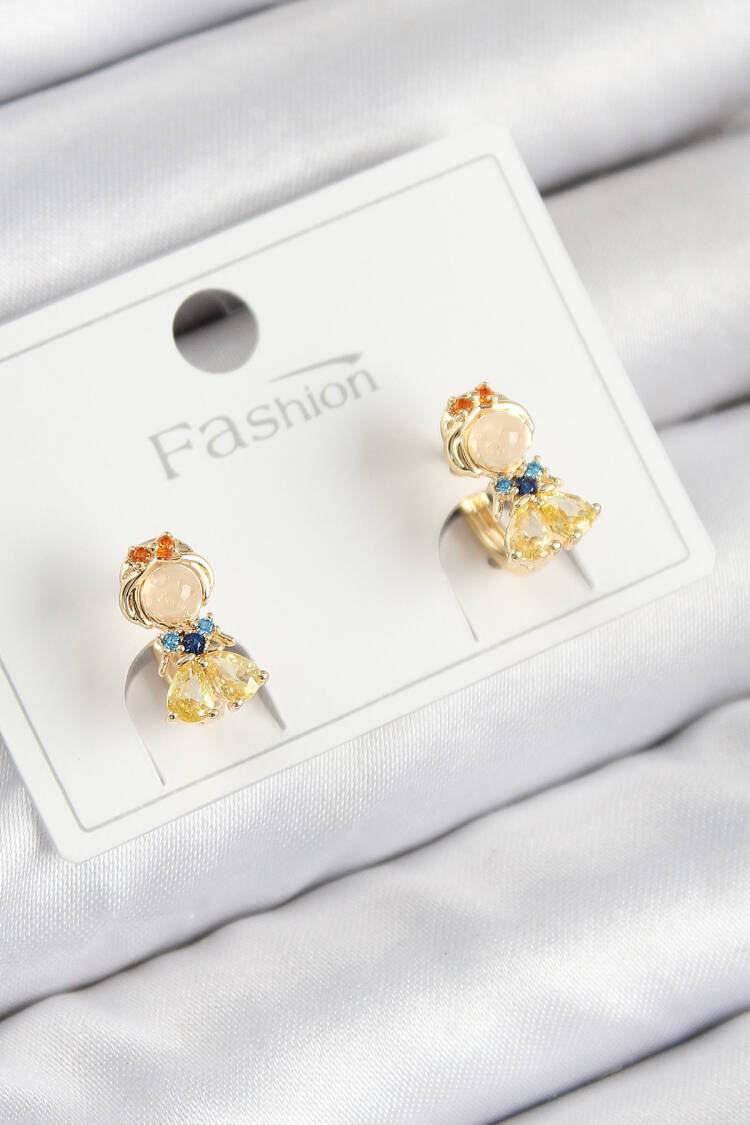 Brass Zircon Stone Snow White Model Gold Color Kids Earrings - Brand: Ebijuteri - Women & Kids, Baby Clothes Wholesale - Globality Store