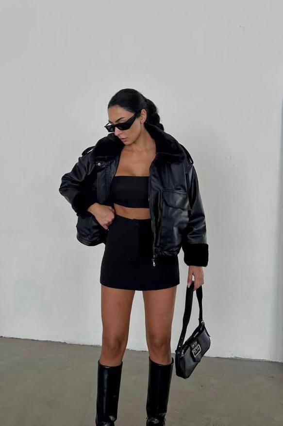 Bomber Jacket Oversized Crop Zip Up
