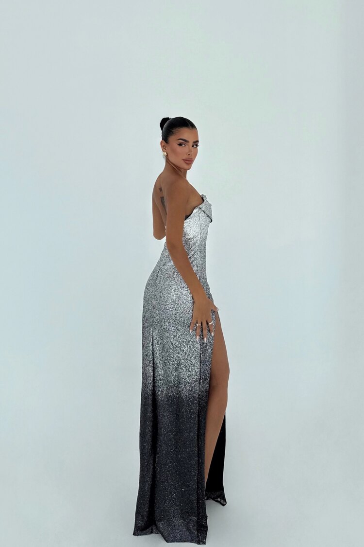 Silver Sheath Dress With Sequined Glam