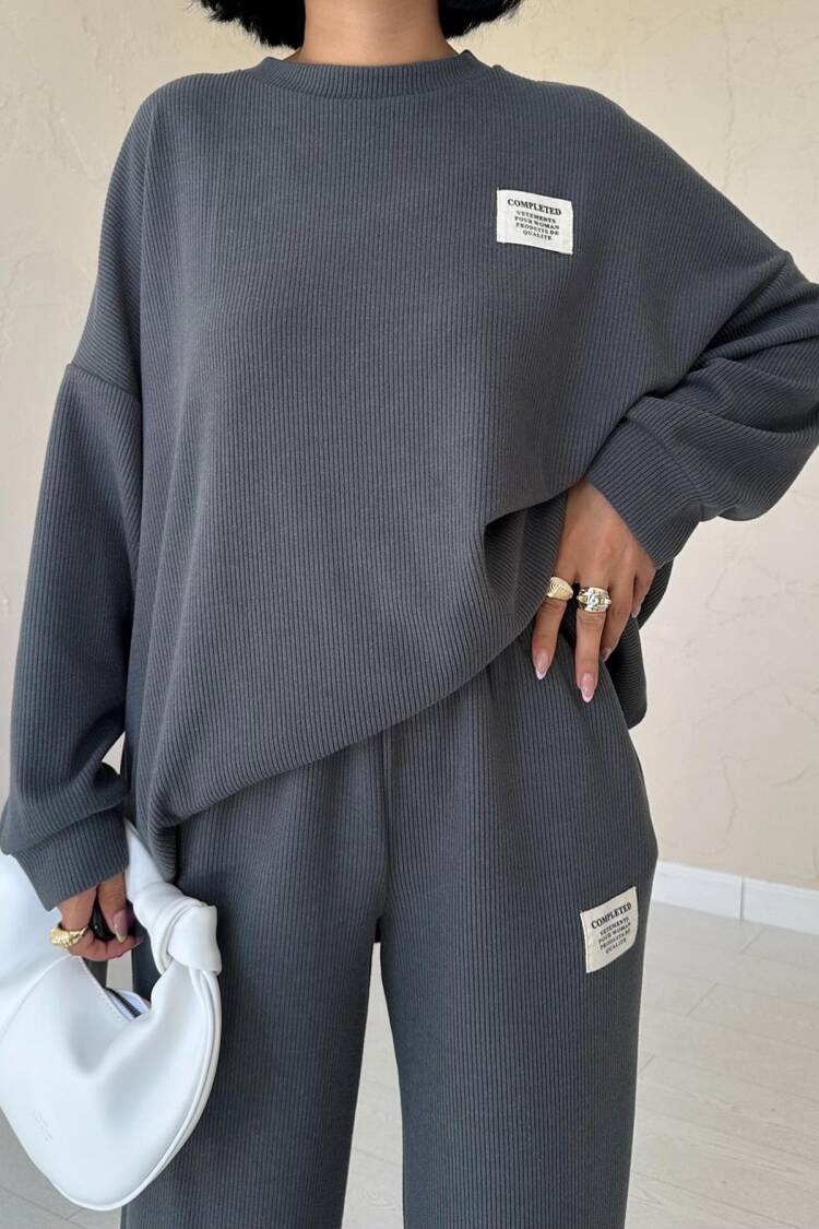 Classic Ribbed Sweater And Trouser Set - Smoke
