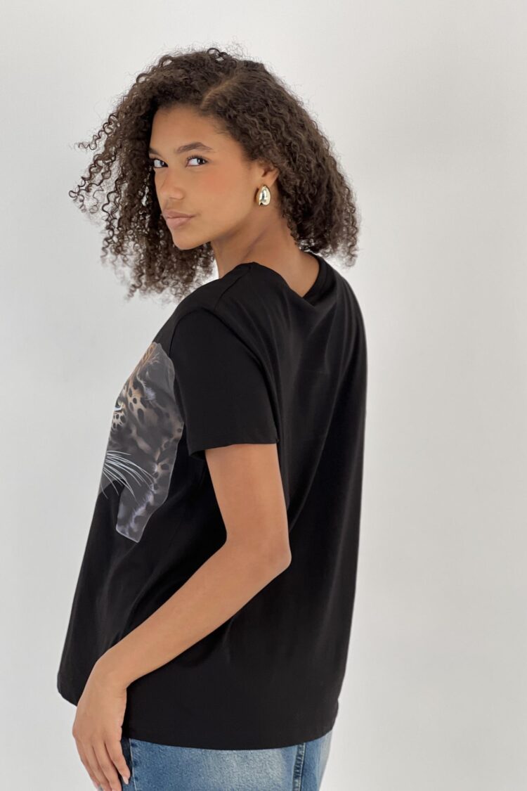 Black Casual Streetwear Tshirt With Animal Print