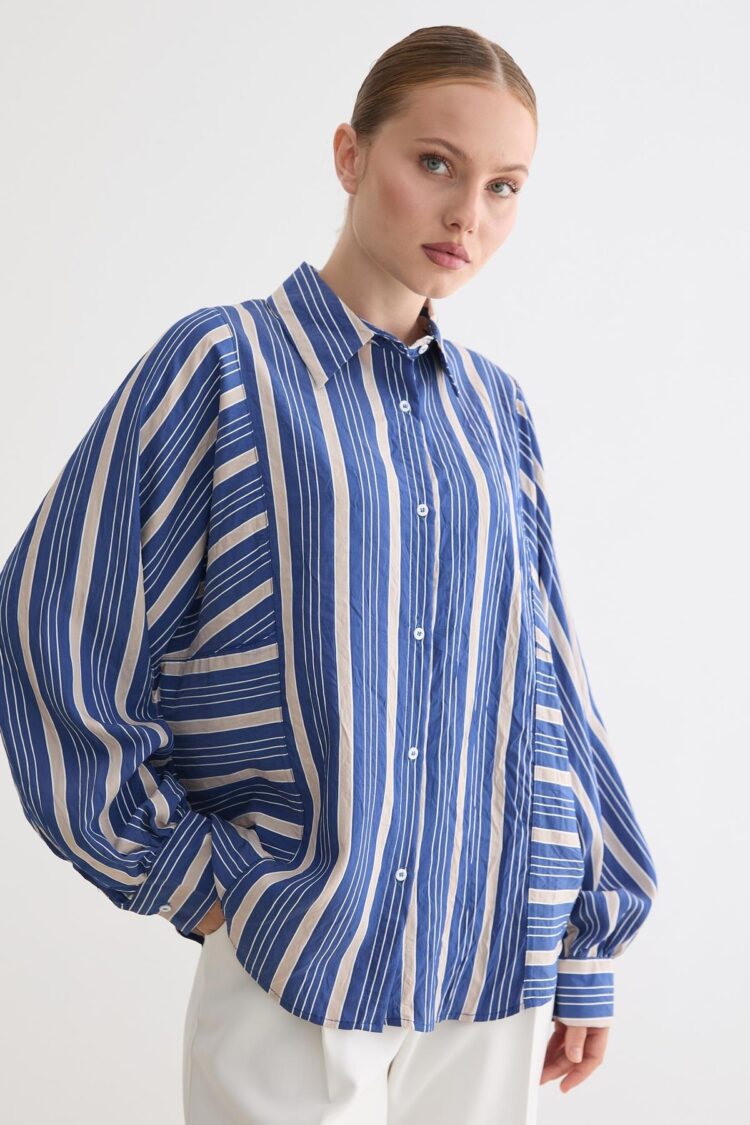 Oversized Casual Striped Polo Neck Shirt