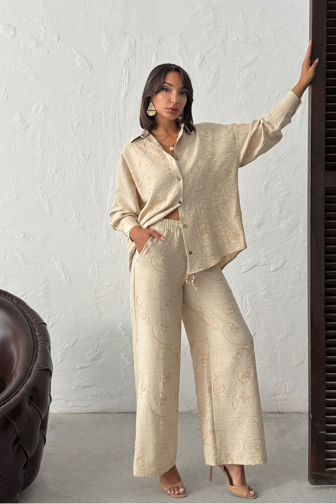 Beige Palazzo Pants With Drawstring Closure - Brand: Topshow - Women & Kids, Baby Clothes Wholesale - Globality Store