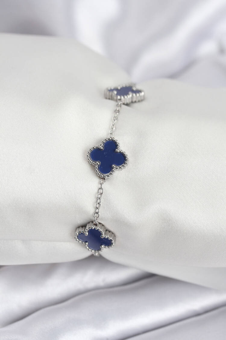 316l Steel Chain Silver Color Navy Blue Clover Women Bracelet - Brand: Ebijuteri - Women & Kids, Baby Clothes Wholesale - Globality Store