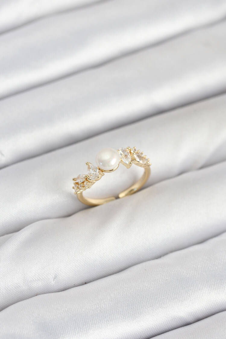 Brass Gold Color Zircon Stone Pearl Pattern Women Ring - Brand: Ebijuteri - Women & Kids, Baby Clothes Wholesale - Globality Store