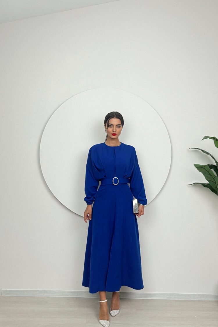 Elegant Blue Fit And Flare Dress