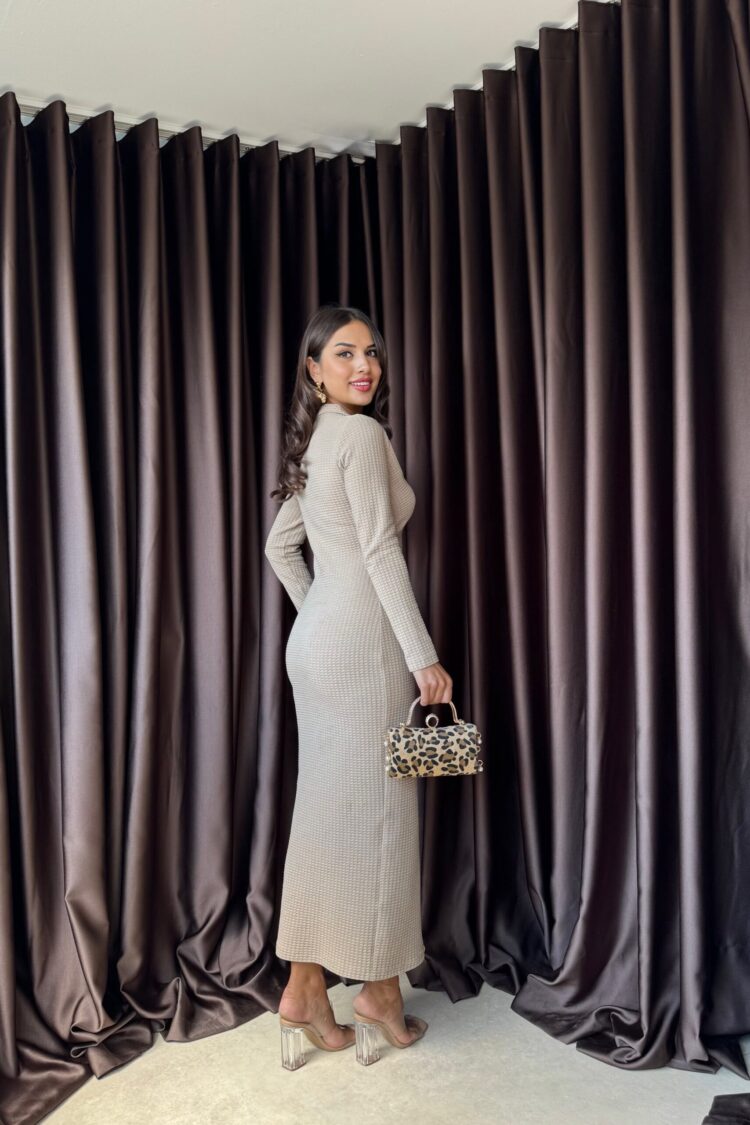 Elegant Beige Maxi Shirt Dress