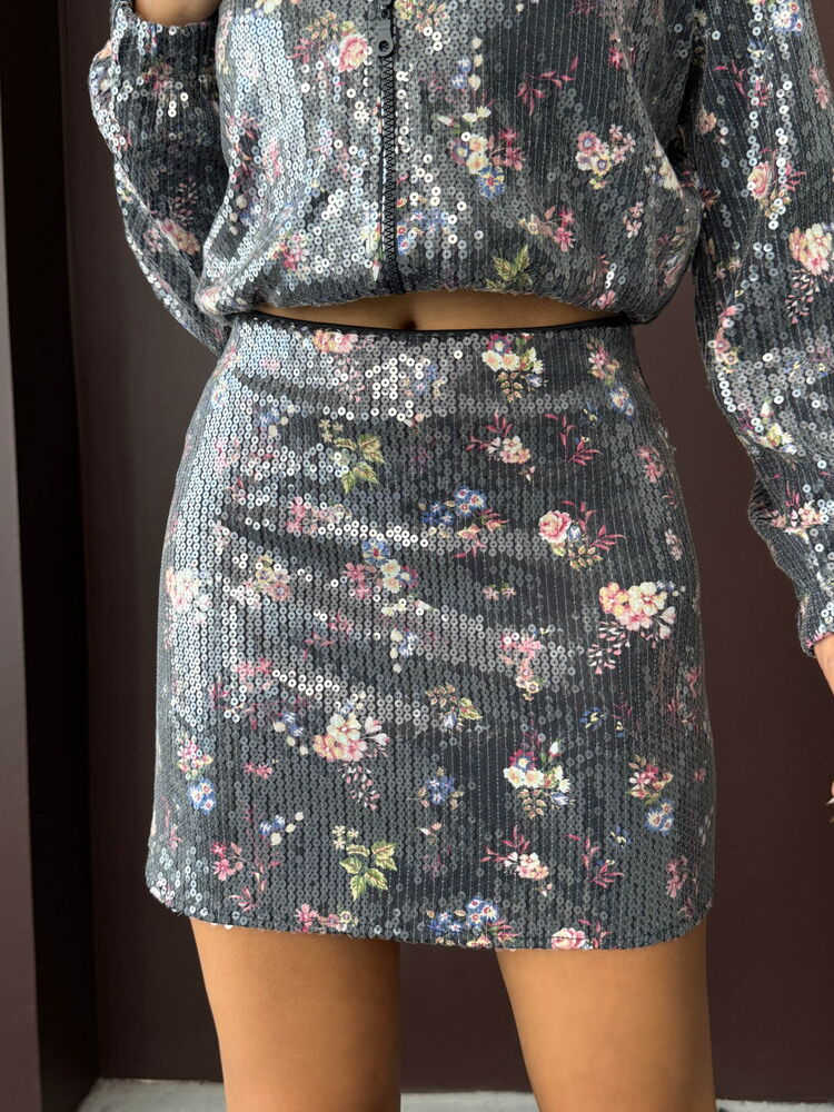 Silver Bodycon Mini Skirt High Waist Zip Up