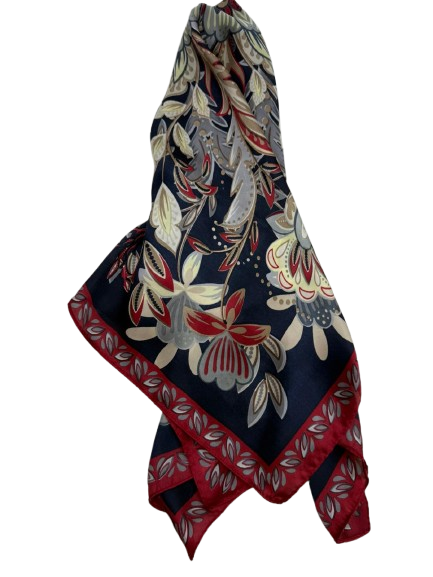 Navy Blue Elegant Floral Shawl