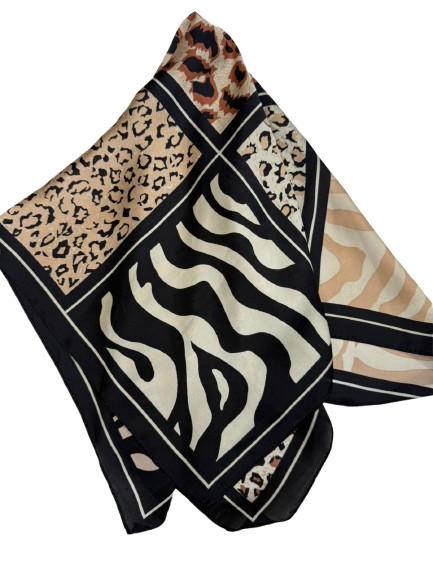Black Elegant Shawl With Animal Print And Patchwork