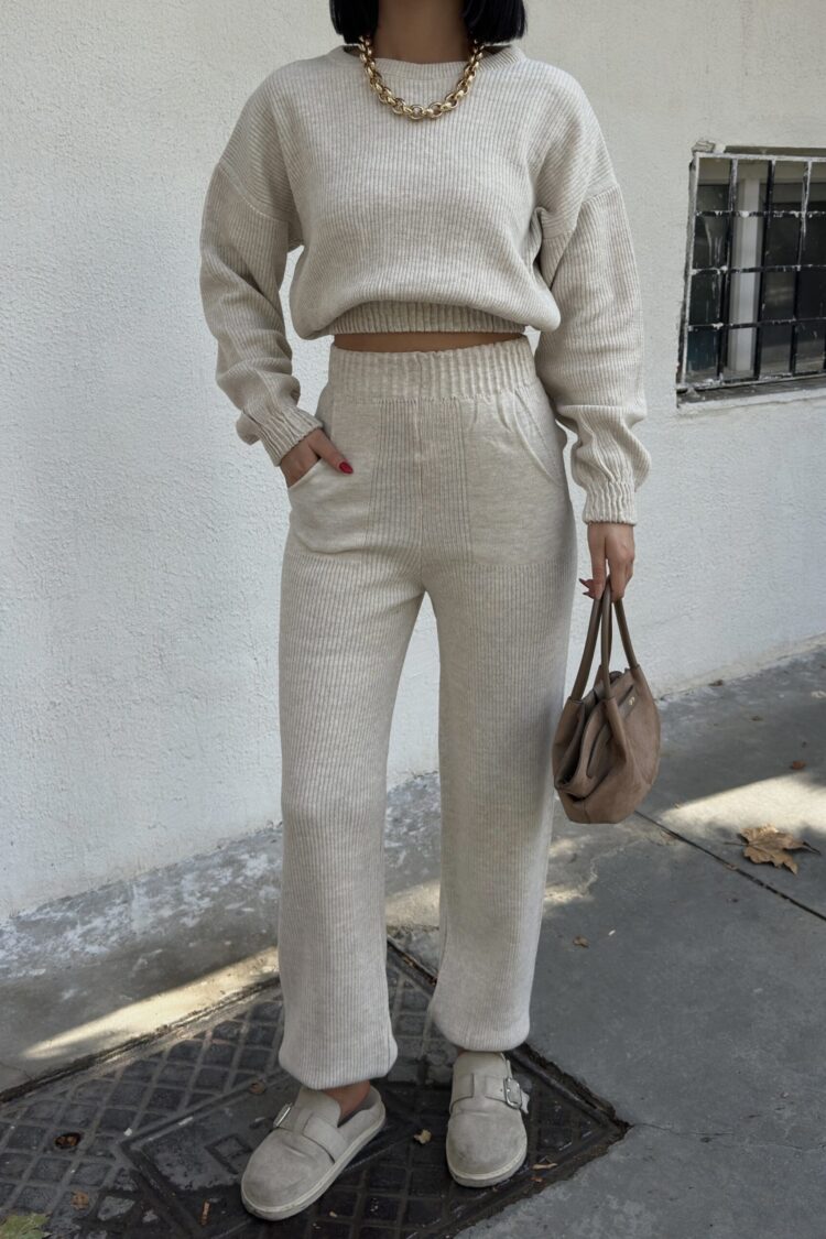 Beige Casual Streetwear Suit
