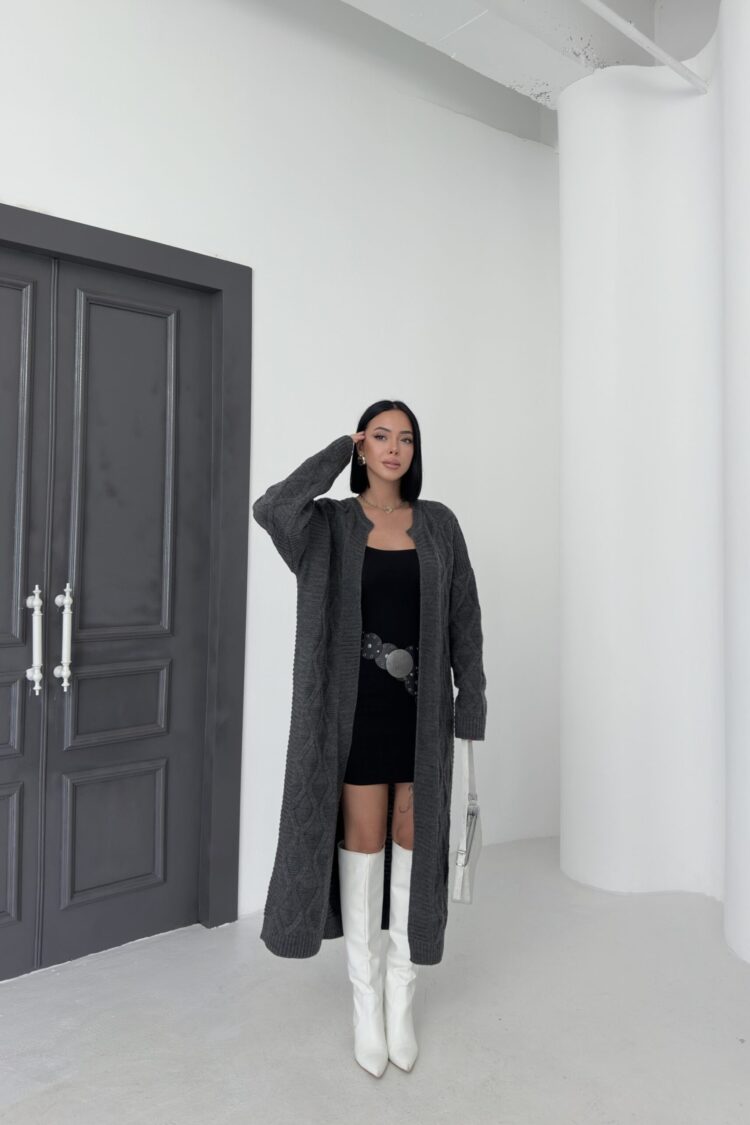 Grey Oversized Fit Long Sleeve Cardigan