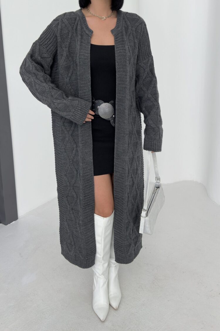 Grey Oversized Fit Long Sleeve Cardigan